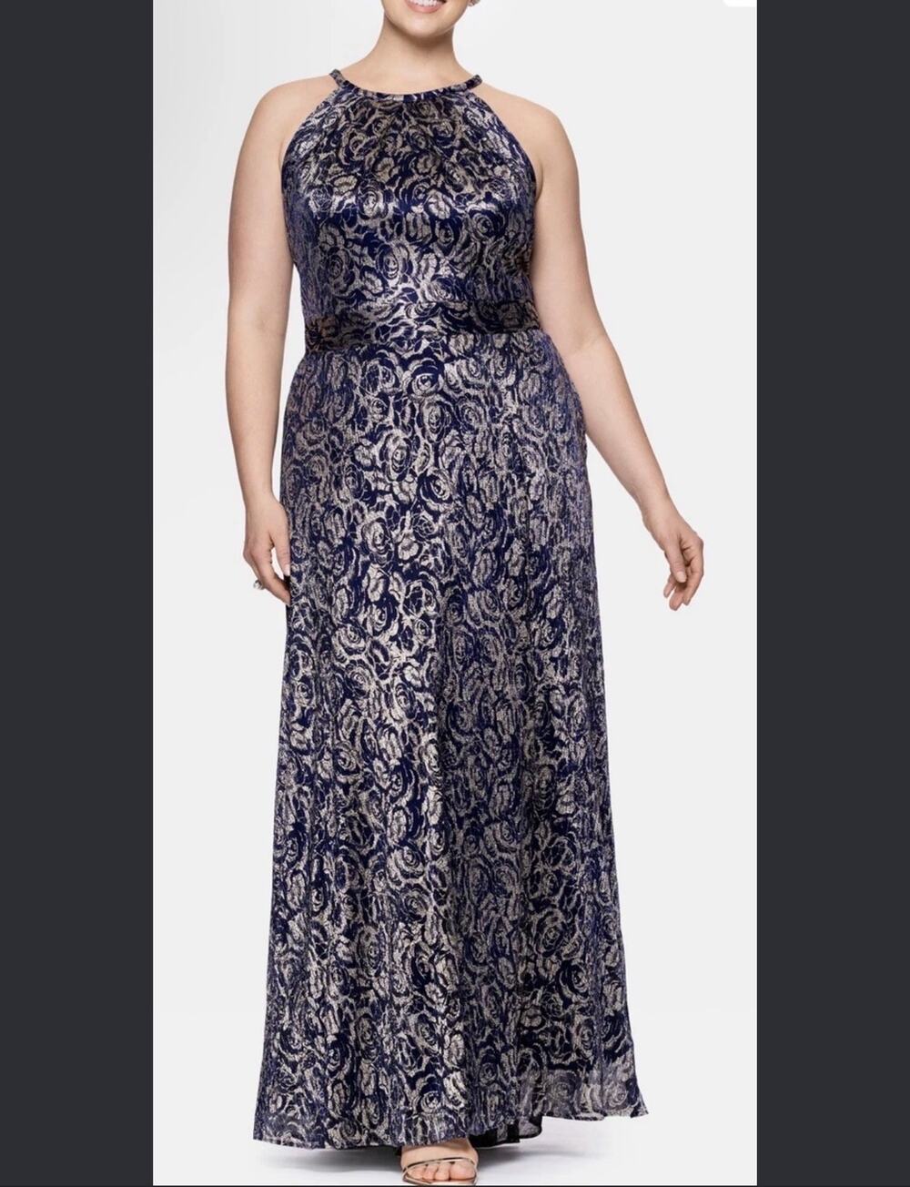 New Betsy Adam Women's gold & navy gown Long Dress sz 14